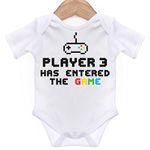 ART HUSTLE Player 3 Has Entered The Game Short Sleeve Bodysuit/Baby Grow For Baby Boy Or Girl (White, 0-3m)