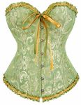 Moessa Women's Lace Up Boned Overbust Corset Bustier Lingerie Bodyshaper Top, Green Jacquard, X-Large