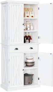 DWVO 72'' Tall Farmhouse Kitchen Pantry with Adjustable Shelves, Wood Kitchen Storage Cabinets with Doors & Drawer, Freestanding Cupboard for for Kitchen, Dining Room, Living Room, White
