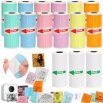 HuiJuKeJi 15 Rolls Mini Printer Sticker Paper,Thermal Self-Adhesive Paper 57 * 25mm,3 Rolls of White &12 Rolls of Colour Paper for Pocket Inkless Portable Bluetooth Printer to Print Photo,Note