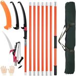 Manual Pole Saw, 7.3-27 ft Extendable Tree Pruner, Sharp Steel Blade and Scissors High Branches Trimming, Branch Trimmer with Lightweight 8 Fiberglass Handles, for Pruning Palms and Shrubs