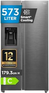Midea Side-by-Side Kühl-Gefrierkombination Eiswürfelspender 573 L | No Frost, 3in1 Wasser- & Eisdispenser | Inverter Kompressor, 38 dB, 208 kWh/Jahr, SuperCool & Freeze | Bru-Stahl, MDRS761MYC46