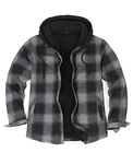 ZENTHACE Mens Sherpa Lined Hooded Flannel Shirt Jacket Fleece Plaid Shacket Jackets with Hood Fall Winter Light Jac Grey M