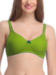 Clovia Women's Non-Padded Wirefree Bra with Demi Cups in Green - Cotton_BR0584P17_Green_34D