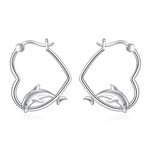 YFN Dolphin Earrings Sterling Silver Animal Heart Hoop Earrings Dangle Drop Dangling Cute Dolphin Jewelry Gifts for Women Girls