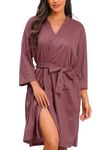 Lovasy Waffle Dressing Gowns for Women UK Lightweight Spa & Bath Robes for Women Ladies Kimono Dressing Gowns Women's Knee Length Robes Women's Waffle Hotel Robe with Pockets,Bean paste pink,L