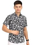 Label Ceres Men's Slim Fit Black Block Printed Cotton Half Sleeves Shirt | Casual Shirt Shirt | Beach Printed Shirt | Ethnic Floral Prints Short Sleeves Shirt