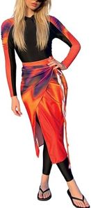Full Body Swimsuit Women's 3pcs Rash Guard Set -Muslim Bathing Suits Long Sleeve One Piece Swimwear + Swimming Bottom Cover Up for Diving Rashguard Surfing Beachwear Burkini Tankini Sets Orange M