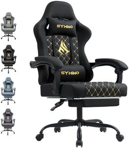 Symino Gaming Chair with Footrest, Ergonomic Computer Chair with Lumbar Support, Head Rest, PC Chair for Adults, PU Leather Game Chairs, Adjustable Swivel Task Chairs, Black