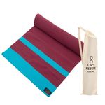 Nettie Handloom Cotton Yoga Mat With Free Carry Bag, 180 cm x 88 cm (Maroon & Blue) - Big Size