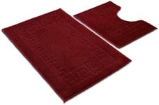 Ambience Products Greek Key Pattern Bath Mats 2 Piece Sets Non Slip Bathroom Mat, Soft Washable Rug Quick Dry Water Absorbent Bathroom Shower Mat & Pedestal Set (Burgundy)