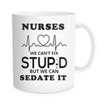 Waldeal Funny Coffee Mug - Nurses We Can't Fix S But We Can Sedate It - White Fine Bone Ceramic - 11OZ Tea Coffee Cup for Women Girl