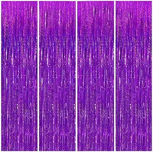 4 Pack Purple Tinsel Foil Fringe Curtains Backdrop Party Decorations, Shimmer Purple Streamer Backdrop Curtains Photographic Studio Photo Backgrounds for Birthday Wedding Christmas