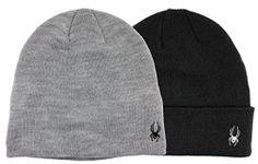 Spyder Hats Wool Blend Beanies Hat for Men Women Two Packs with Inner Fleece Lined Headband Black and Grey One Size Fit Most