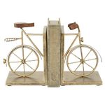 Deco 79 Metal Bike Bookends with Wood Accents, Set of 2 7" W, 9" H, Gold