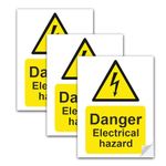 SAFESIGN (3 Pack) Danger Electrical Hazard Vinyl Sign Stickers 200 X 150mm - Waterproof Vinyl Conforms to EN ISO 7010:2012