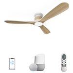 NOPAARD Smart 52" Wood Flush Mount Ceiling Fans with Lights, Hemp Rope Ceiling Fan with Alexa Remote Voice and App Control, Reversible Quiet DC Motor, High CFM for Indoor Outdoor, Natural Wood