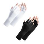 Andiker Women UV Sun Protection Gloves 2 Pairs, Summer Breathable Ice Silk Sunblock Gloves Half Finger for Riding Golf Fishing Cycling Gel Nails (Black,white)