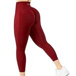 erleecy Gym Leggings for Women Butt Lifting High Waist Tummy Control Cropped Leggings Workout Shorts Ribbed Seamless Workout Leggings, Plus Size Sports Yoga Stretchy Pants Wine Red