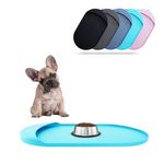 ORA SHOP - Silicone Dog Food Mat, Dog Water Bowl Mat, Pocket Design Dog Water & Food Mat, Raised Thick Anti Bite & Non Spill Edges, Dog & Cat Non Slip Bowl Mat, Waterproof Mat (Medium, Light Blue)