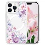 Tcaraersing for iPhone 16 Pro Flower Case Clear [Compatible with MagSafe] Floral Pattern Magnetic Shockproof [Hard PC Back Soft TPU Edge] Slim Cover for Girls Women iPhone 16 Pro 6.3'', Hydrangea