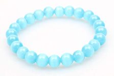 Natural Cat's Eye Stone Bracelet Crystal Gemstone Beaded Stretch Bracelet Round Beads Beaded Yoga Bracelets for Womens Mens (Blue, Diameter 10mm)