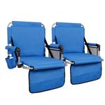 LET'S CAMP Folding Stadium Seats, 2 Pack Bleacher Chairs with Cup Holder, Mesh Bag and Hide Hooks, Portable Stadium Chair with Back and Cushion, Blue