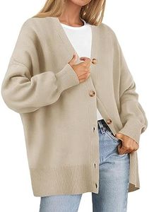 ZESICA Women's 2024 Casual Long Sleeve Cardigan V Neck Button Down Open Front Knit Loose Oversized Sweater Coat, Sand, Medium