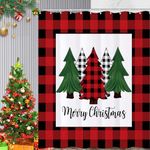 REZAYMRS Merry Christmas Red Stripe Tree Shower Curtain 12 Hooks, 72''x72'' Waterproof Polyester Fabric Machine Washable, Quick Dry, Weighted Hem Shower Curtains for Bathroom Christmas Party Decor