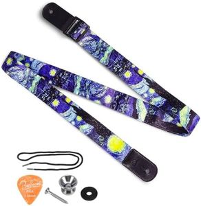 Van Gogh"Starry Night" Ukulele Strap & Leather Ends Shoulder Strap for Soprano Concert Tenor and Baritone Ukulele (Uke-Starry Night)