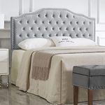 24KF Upholstered Button Tufted Queen Size Full Size Headboard with Nailhead Trim, Soft Velvet Fabric Headboard Queen/Full Size-Gray