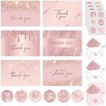 Decorably Thank You Cards with Envelopes & Stickers, Glittery Cards - 24 Pack Rose Gold Thank You Cards with Envelopes, Blank Inside 6x4in Thank You Cards Pink Thank You Cards with Envelopes Pink