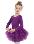 Zaclotre Girls Ballet Leotards 4-Layers Tiered Long Sleeve Dance Tutu Dresses Party Costumes for Ballerina Dark Purple