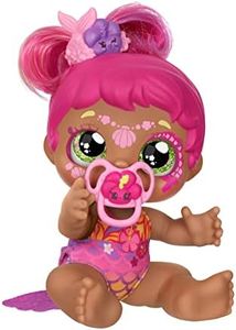 Kindi Kids Dress Up Magic Baby Sister Doll Tulla Tropics Mermaid with face Paint Reveal. 1 Doll with Toy Pacifier. Big Glittery Eyes, Squishy Arms and Legs, Removeable Diaper. (50241)