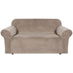 Thick Velvet Stretch Sofa Covers 2 Seater Couch Covers for Living Room Sofa Slipcovers Furniture Covers with Elastic Bottom, Soft Thick Fabric Washable (Loveseat 2 Seater, Taupe) 58 inch -72 inch