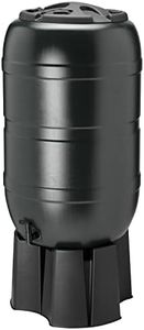 Strata Regentonnen-Set - 210 l Kapazität, strapazierfähiges Kunststoffmaterial, Schwarz - mit Hahn, abschließbarem Deckel, Ständer - Ideal für die Gartenregenwassernutzung