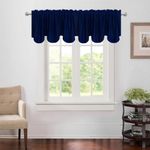 Window Scalloped Valances for Kitchen - Aquazolax Blackout Decorative Scalloped Valance Curtain 52inch x 18inch Navy Blue Single Panel