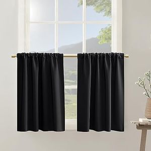 PANELSBURG Small Window Curtains for Bathoom,Half Blackout Short Curtain for Kitchen,Set 2 Panels,24 Inch Length,Black