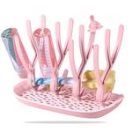 DaKos Baby Bottle Drying Rack, Baby Bottle Drying Stand, Drainer for Baby Bottles, Feeding Cup Nipple Storage with Detachable Tray, Compact and Portable Stylish Design (Pink)