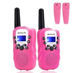 Retevis RT388 Walkie Talkies for Kids, Long Range 8CH Toy Gifts for 3-12 Years Old Boys Girls, with Backlit LCD Flashlight for Camping, Outdoor Adventures, Family Games(1 Pair, Pink)