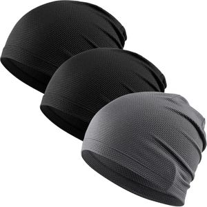 WTACTFUL Cooling Skull Cap for Men Women Breathable Running Caps Sweat Hat Skull Caps Thin Slouchy Beanie for Dreadlock Cycling Motorcycle Riding Hiking Helmet Liner Sport 3Pack Black Black Gray