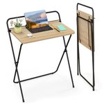 COSTWAY Folding Computer Desk, No-Assembly Simple PC Laptop Table Writing Workstation, Wooden Metal Frame Space Saving Home Office Work Study Desk（Natural, 1 Tier