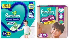 Pampers New Diapers Pants, XL (56 Count) & Pampers Active Baby Extra Large Size Diapers (32 Count)