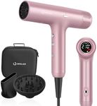 Hair Dryer, IG INGLAM 110, 000 RPM High-Speed Blow Dryer with LED Display, 1300W Low Noise Negative Ionic Hairdryer, 3 Temps & 3 Speeds Cool Switch & Memory Function, Lightweight, Rose Pink