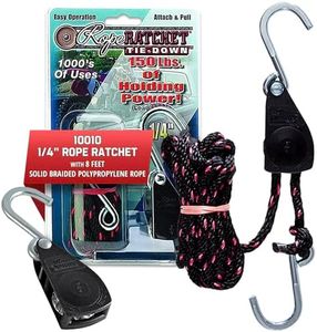 Rope Ratchet 1/4" Adjustable Rope Hanger for Tent & Canopy Tie Downs, Camping & Boating, Locking Pulley System, Heavy Duty Ratchet Straps for Boat Docking, Grow Light Hangers - 8', 150 lb Capacity