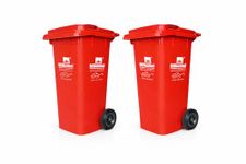 Nilkamal 120 Ltrs Dustbin with wheels and Lid for Outdoor (Pack of 2, Red)