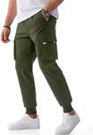 JMIERR Men's Casual Cargo Joggers Pants Drawstring Stretch Elastic Waist Tapered Workout Sweatpants with Pockets, XL, Moss Green