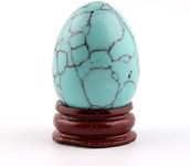 Turquoise 40x30mm Eggs with Wood Stand Stone Carved Natural Gemstone Bell Chakra Healing Crystal Reiki Crafts