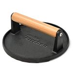 ﻿﻿Joeji's Kitchen Burger Meat Bacon Press - Heavy Duty Cast Iron Non-Stick - Professional Burger Smasher to Sear Perfect Char Marks - Wood Handle - Ideal BBQ Grill Kitchen Accessory