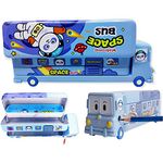 Umadiya® Branded Metal Double Decker Bus Shape Pencil Box for Kids with Moving Tyres & 3 Compartments Moving Tyre's Case for Boys & Girls - Blue